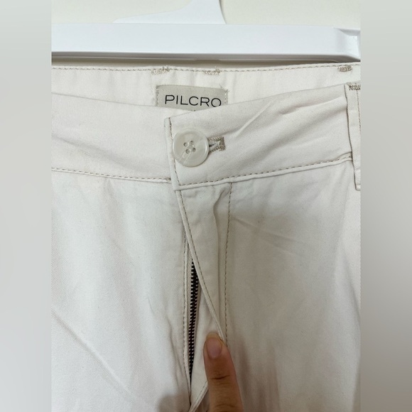 Anthropologie Pilcro Rolled Hem Utility Beige Patch Chinos Barrel Pants - Picture 12 of 13